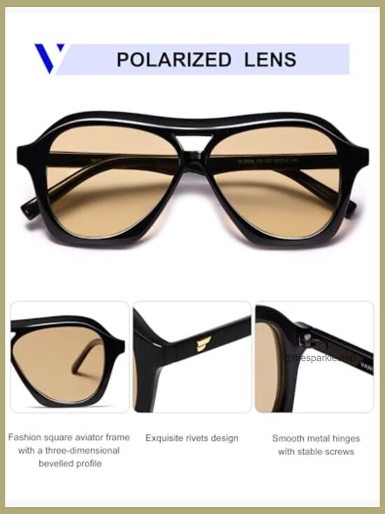 Retro 70s Square Aviator Polarized Sunglasses with Double Bridge Frame main image 4